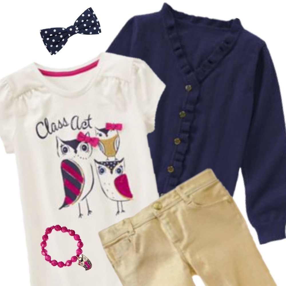NWT Gymboree Girls Size 4 XS Owl Outfit Set– Shirt, Sweater, Jeans Lot of 5 NEW